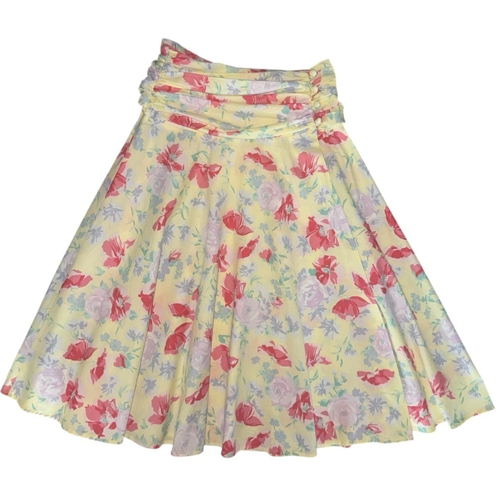 LAURA ASHLEY Vintage Floral A-Line Midi Skirt Yellow Pink Fit and Flare US 6 XS